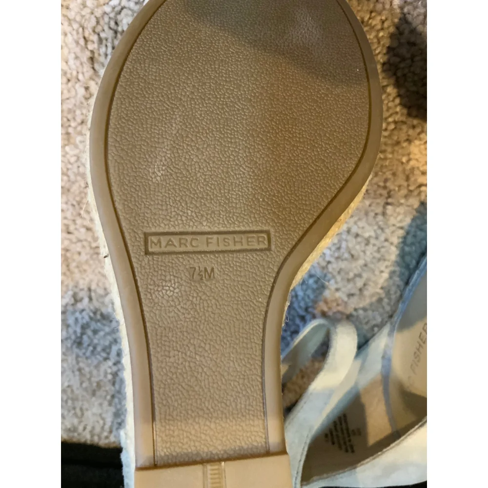 Women's Marc Fisher Light Blue Beige Espadrille Wedge‎ Sandals 7.5 Ruffled Strap